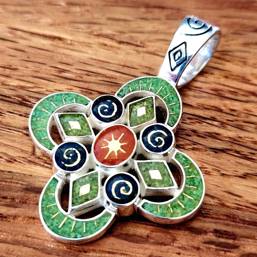 NWOT! Carolyn Pollack Relios 925 Sterling Silver Multi-Stone Inlay Pendant!
